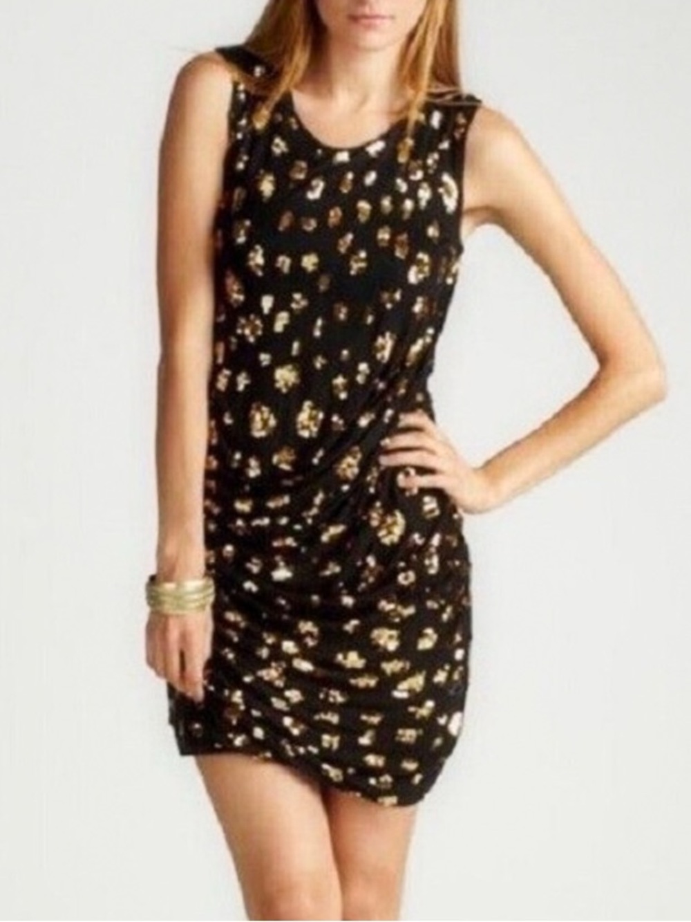 NWOT - French Connection Black and Gold Jersey Dress
